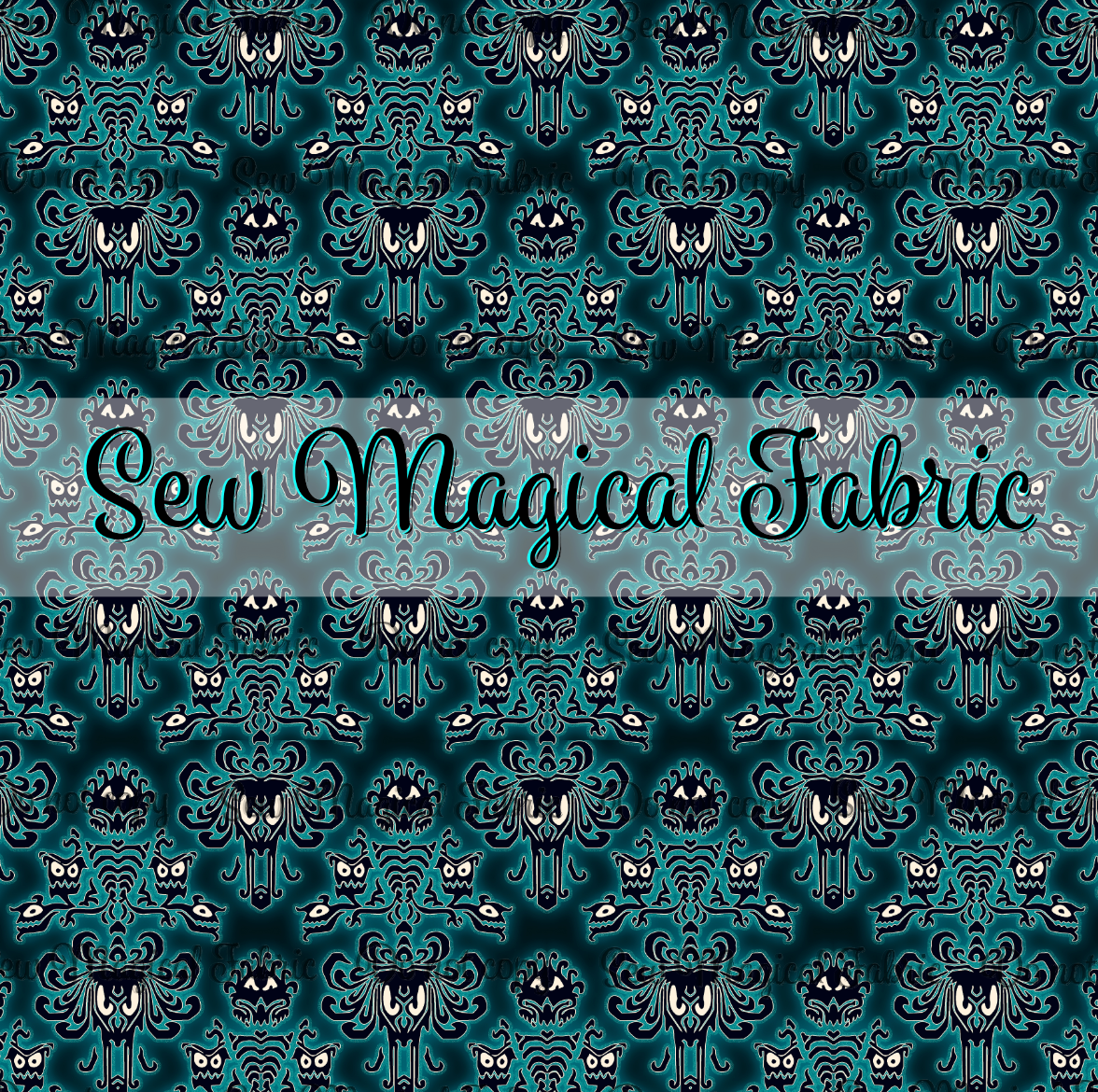 R003 Haunted Characters - VINYL Glow Green Wallpaper