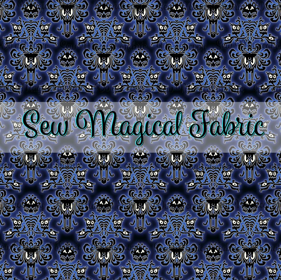 R003 Haunted Characters - VINYL Glow Blue Wallpaper
