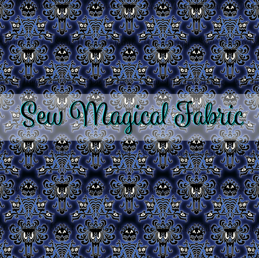 R003 Haunted Characters - VINYL Glow Blue Wallpaper