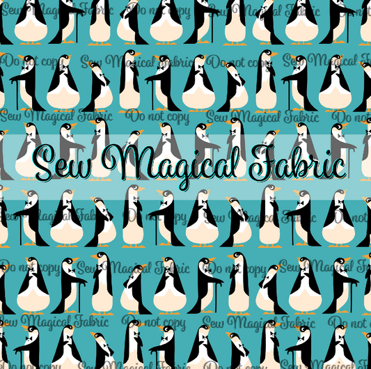 What's Poppin? - Penguin Line Teal - Mini Scale  1"